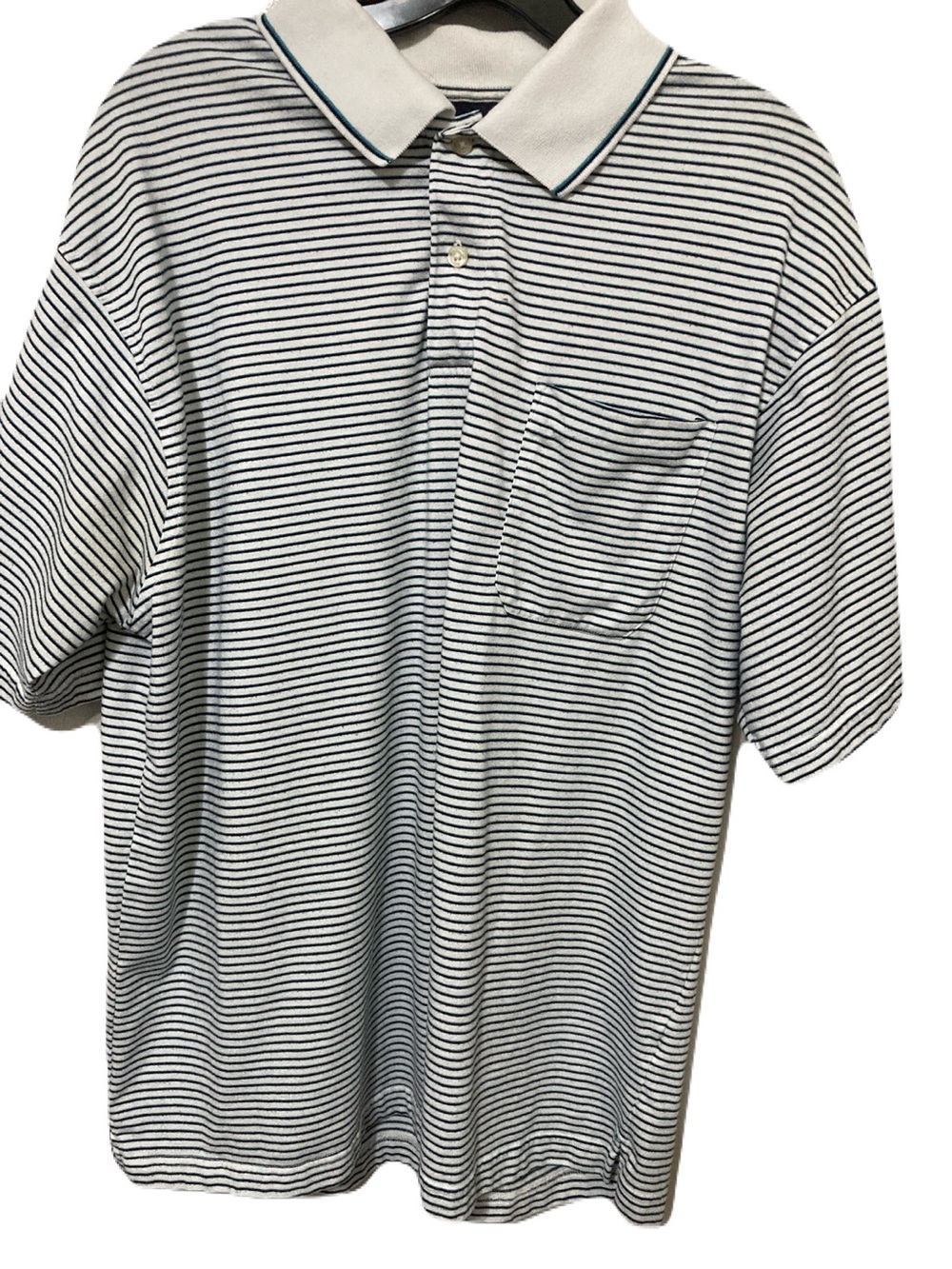 Puritan Men's White Polo with Black Stripes and Contrast Collar